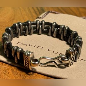 David Yurman Rare Darkened Sterling Silver and Leather Bracelet 8"